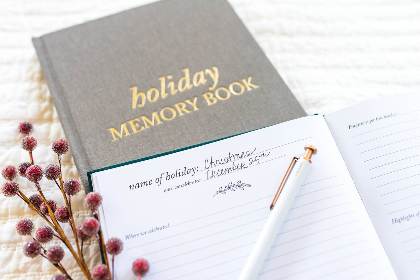 Holiday Memory Book & Family Keepsake | Memory Scrapbook: Taupe