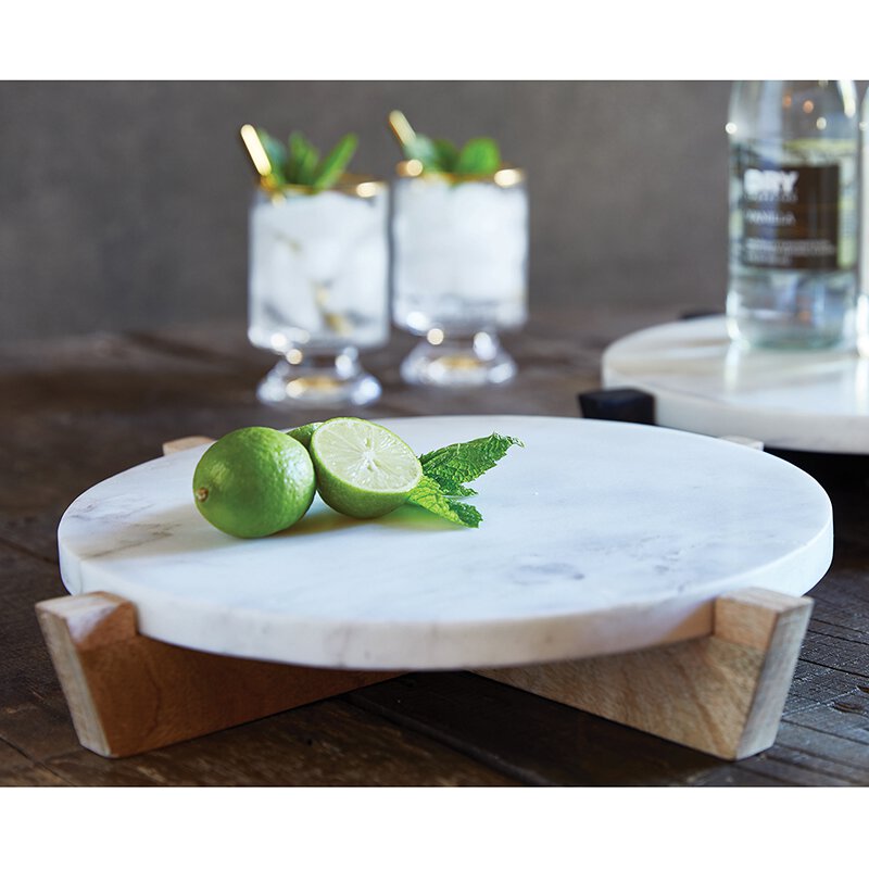 Marble Tray + Mango Wood Stand - Natural