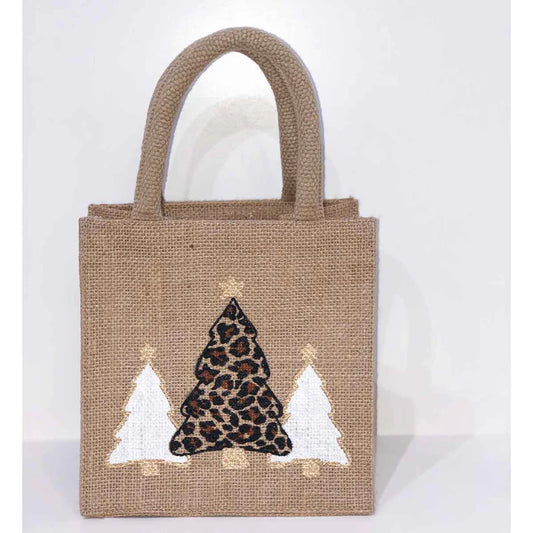 Leopard Christmas Tree Petite Gift Tote Natural/Black/Gold