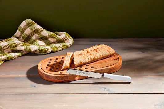 Bread Board With Crumb Catcher & Knife Set