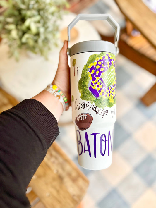 30oz Baton Rouge Flip Lid Tumbler W/ Handle, tailgate drink