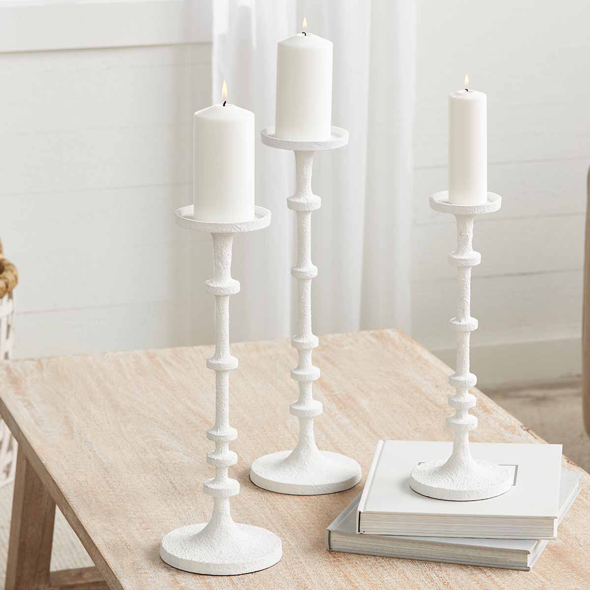 MEDIUM WHITE METAL CANDLESTICK