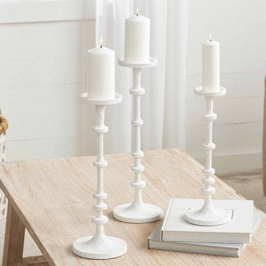 SMALL WHITE METAL CANDLESTICK