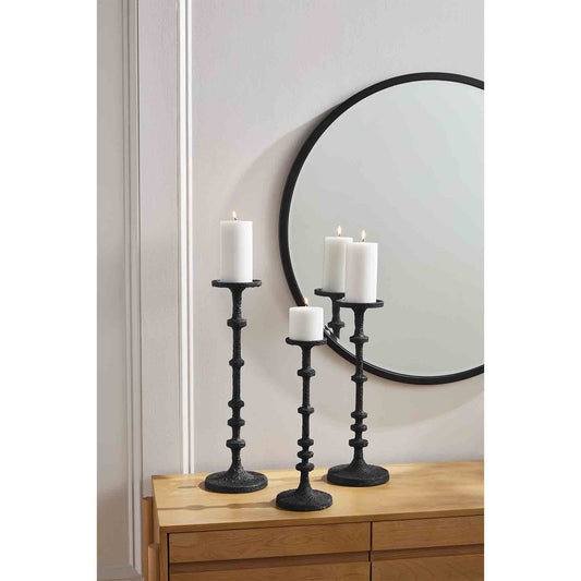 LARGE BLACK METAL CANDLESTICK
