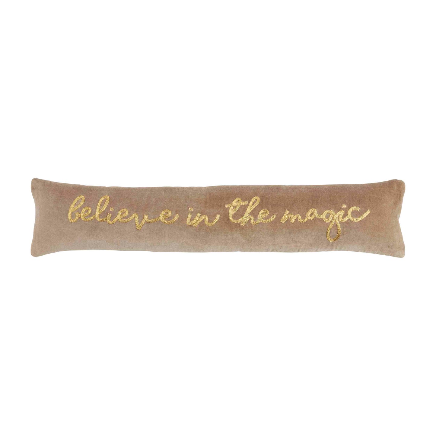 Taupe Holiday Skinny Velvet Pillow - Believe in the Magic