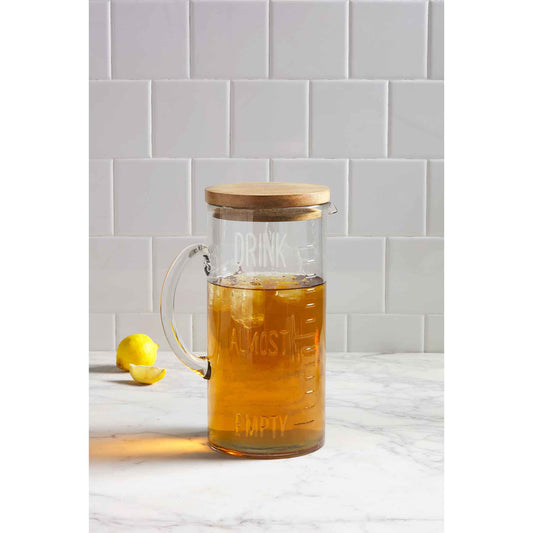 GLASS DRINK PITCHER WOOD LID