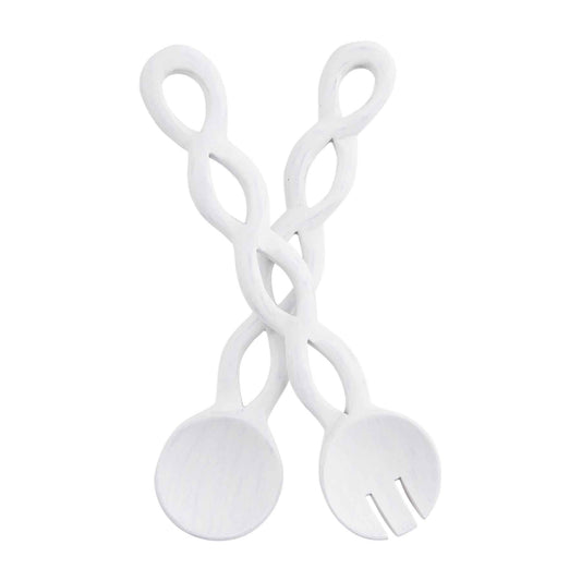 WHITE TWISTED WOOD SERVER SET