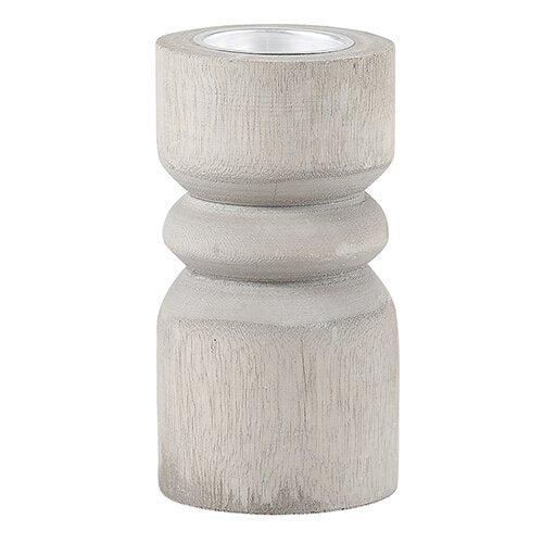 Medium Candle Holder - Grey Wood with Silver Plate