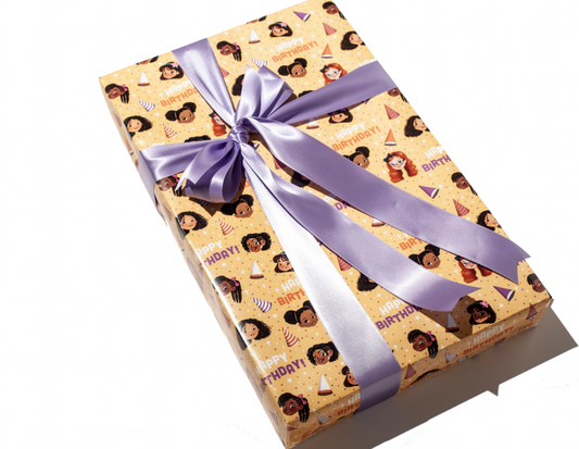 Happy Birthday Gift Wrap - Multicultural Girls